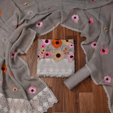 Organza Grey Unstitched Suit